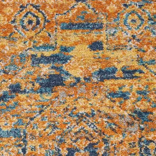 6' Teal And Gold Medallion Distressed Runner Rug Photo 3