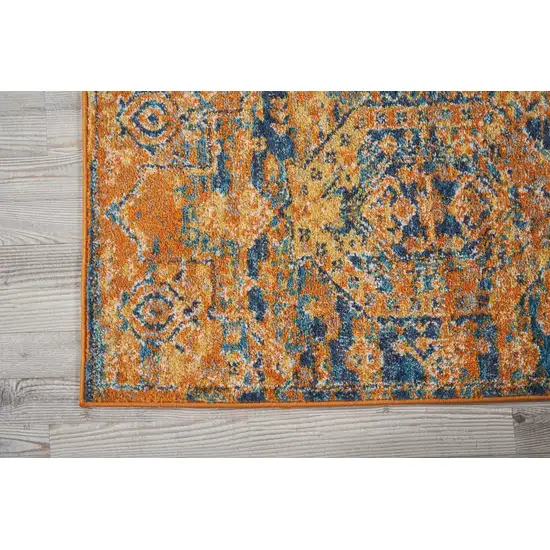 Gold and Blue Antique Runner Rug Photo 2
