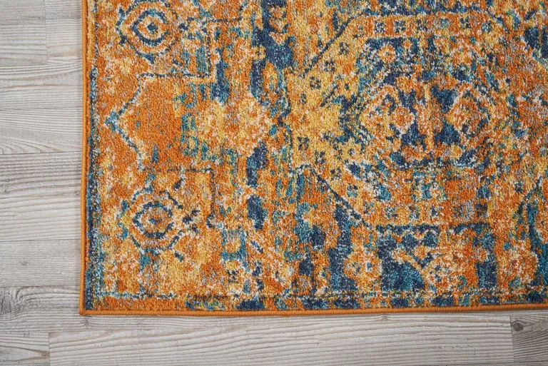 Gold and Blue Antique Runner Rug Photo 2