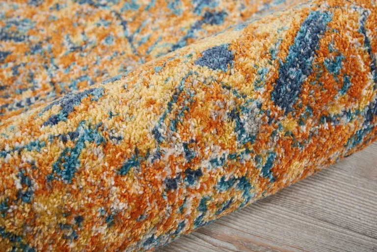 Gold and Blue Antique Runner Rug Photo 3