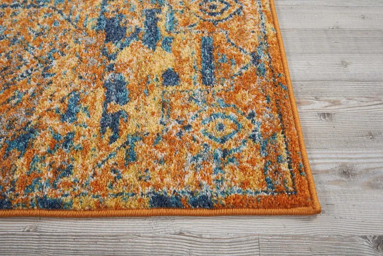Gold and Blue Antique Runner Rug Photo 5