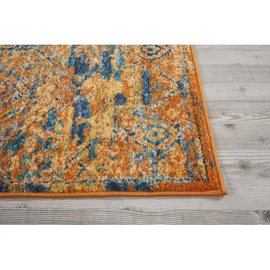 Gold and Blue Antique Runner Rug Photo 5