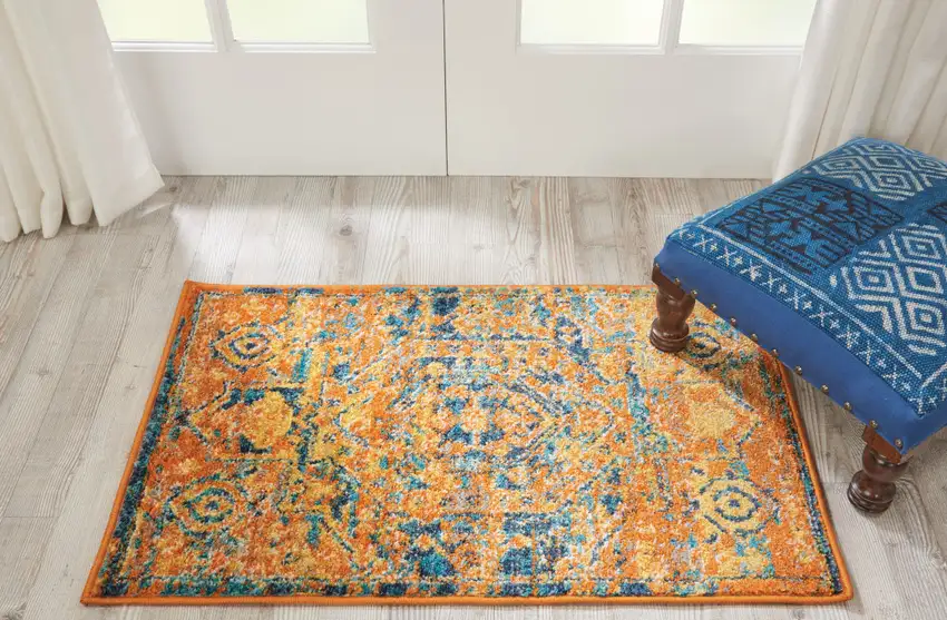 Teal And Gold Medallion Distressed Area Rug Photo 6