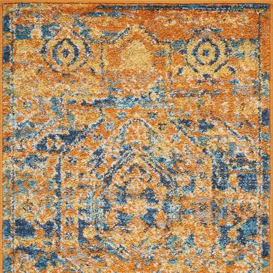 Teal And Gold Medallion Distressed Area Rug Photo 3