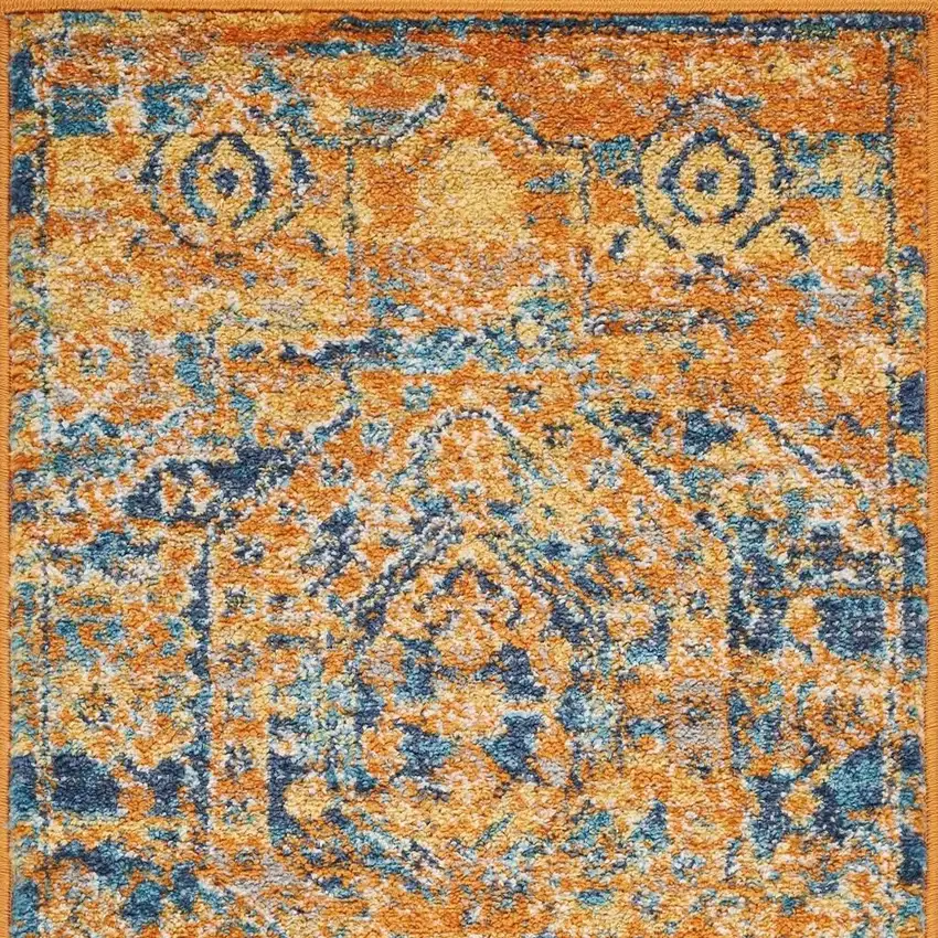 Teal And Gold Medallion Distressed Area Rug Photo 3