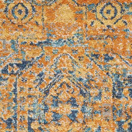 Teal And Gold Medallion Distressed Area Rug Photo 1