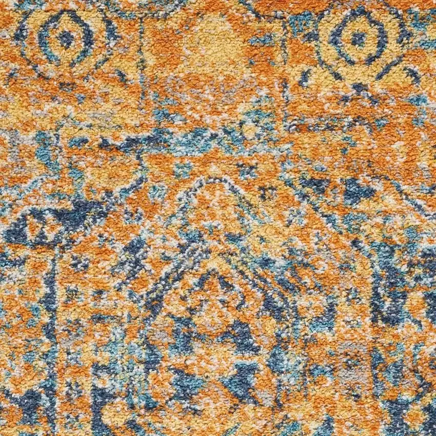 Teal And Gold Medallion Distressed Area Rug Photo 1