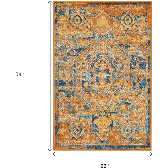 Teal And Gold Medallion Distressed Area Rug Photo 8