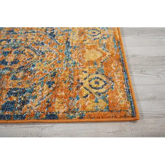 Teal And Gold Medallion Distressed Area Rug Photo 9