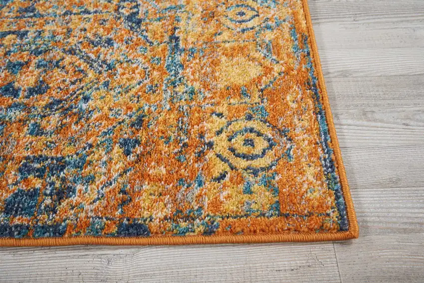 Teal And Gold Medallion Distressed Area Rug Photo 9