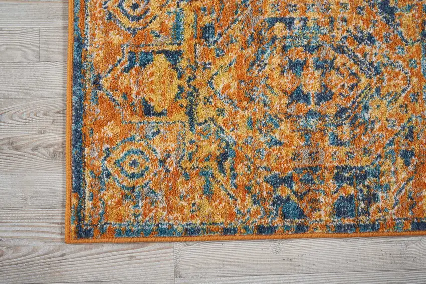 Teal And Gold Medallion Distressed Area Rug Photo 5