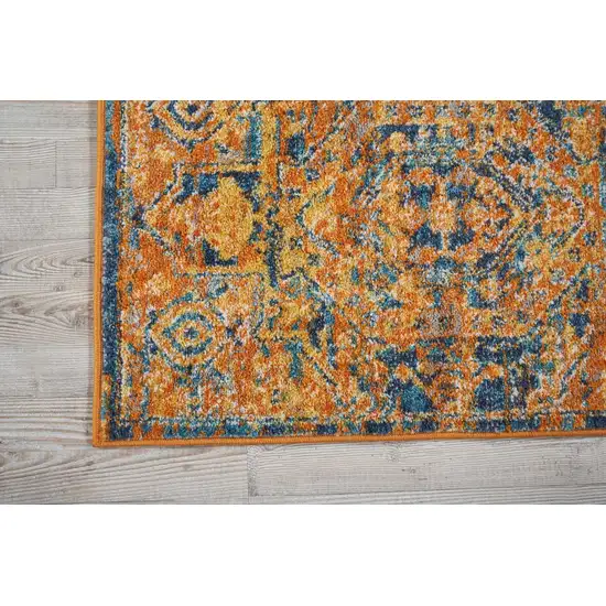 Teal And Gold Medallion Distressed Area Rug Photo 8