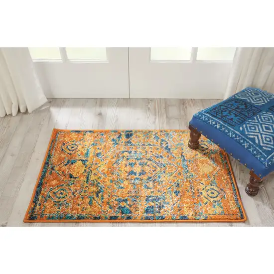 Teal And Gold Medallion Distressed Area Rug Photo 5