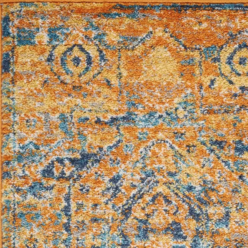 Teal And Gold Medallion Distressed Area Rug Photo 3
