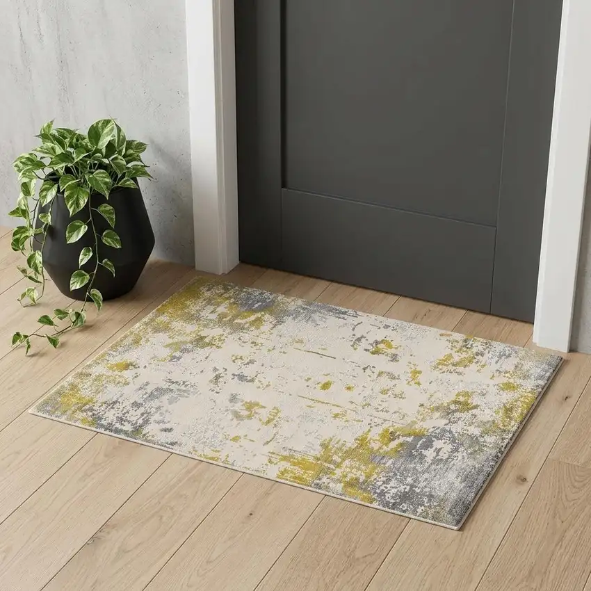 Gold And Gray Abstract Distressed Area Rug Photo 1