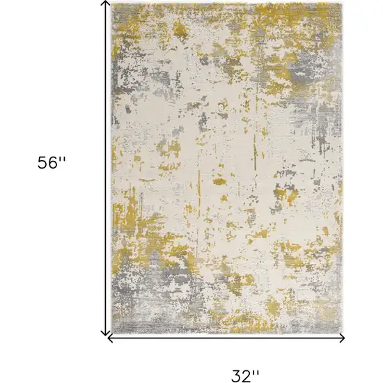 Gold And Gray Abstract Distressed Area Rug Photo 3