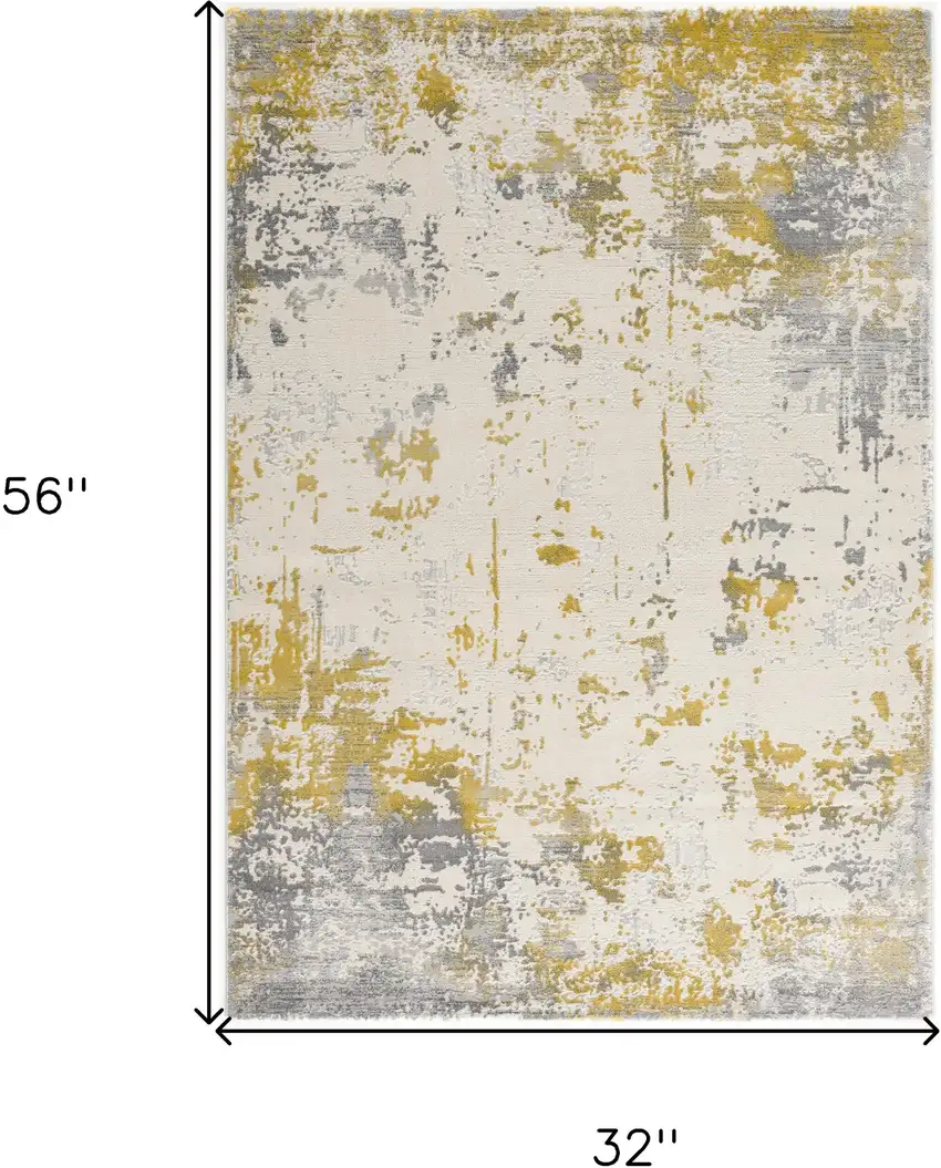 Gold And Gray Abstract Distressed Area Rug Photo 3
