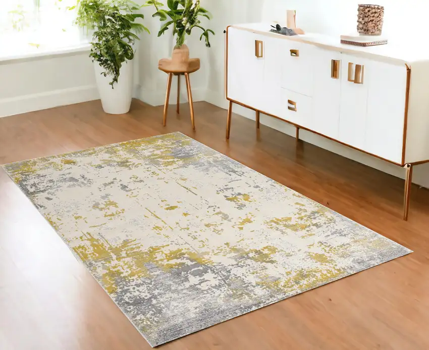 Gold Abstract Dhurrie Area Rug Photo 1