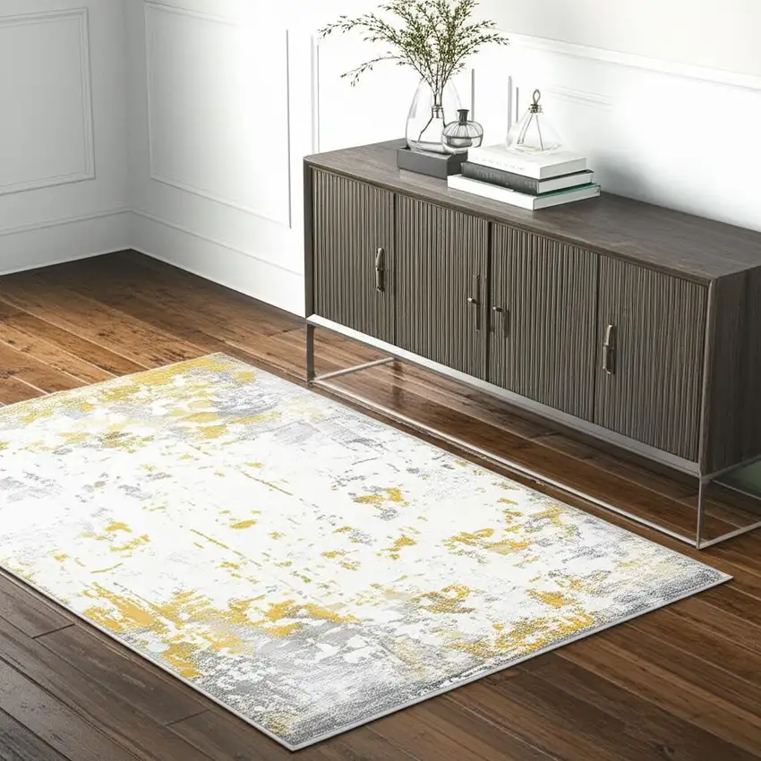 Gold Abstract Dhurrie Area Rug Photo 1