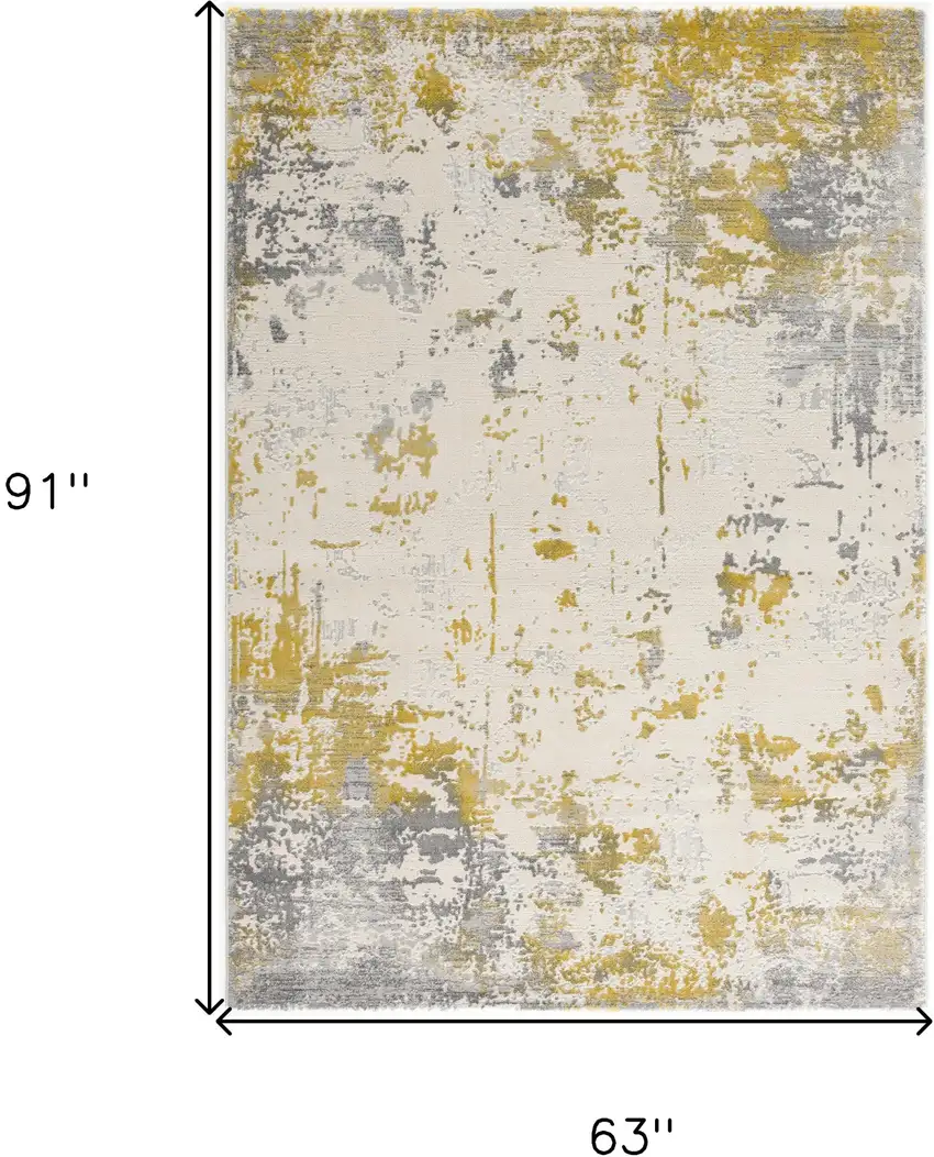 Gold And Gray Abstract Distressed Area Rug Photo 3