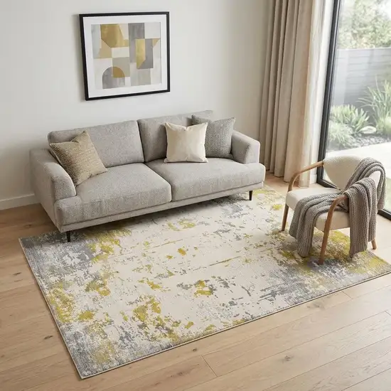 Gold And Gray Abstract Distressed Area Rug Photo 1