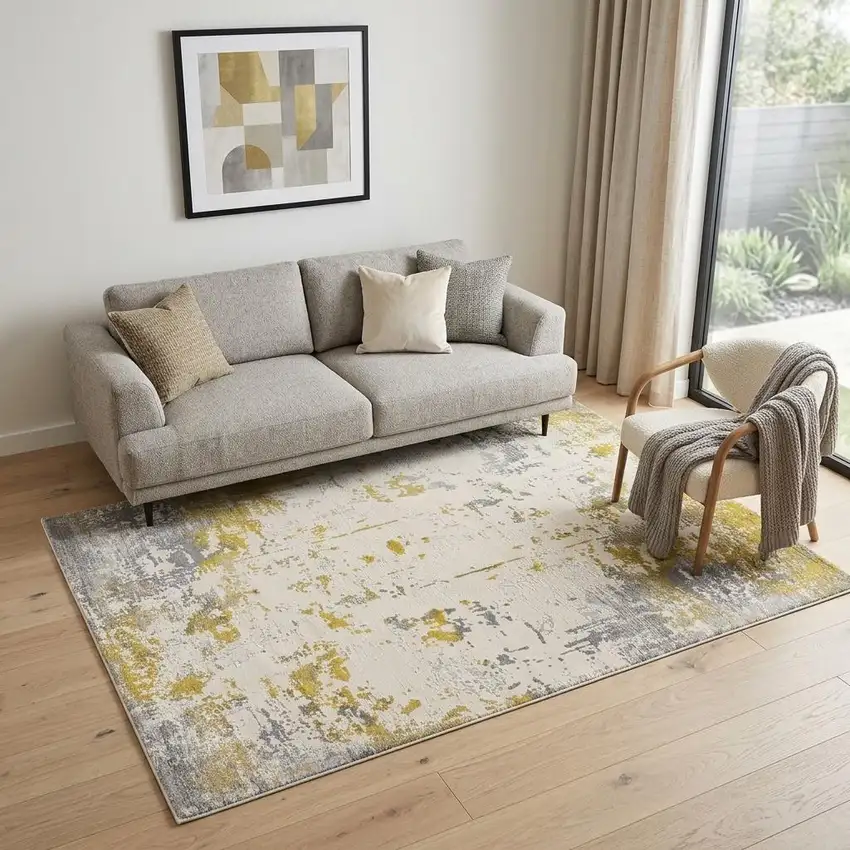 Gold And Gray Abstract Distressed Area Rug Photo 1