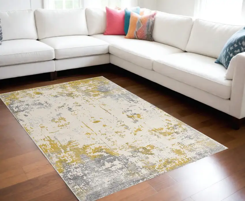 Gold Abstract Dhurrie Area Rug Photo 1