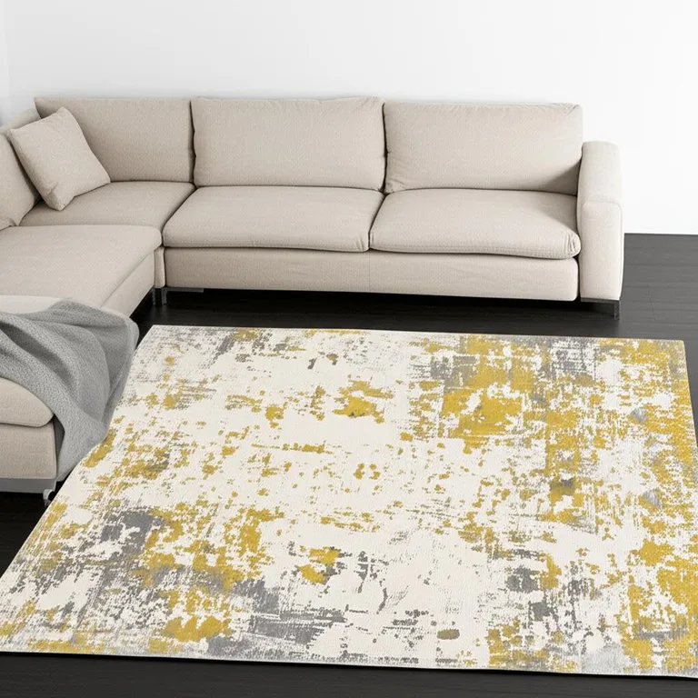 Gold and Gray Abstract Area Rug Photo 1