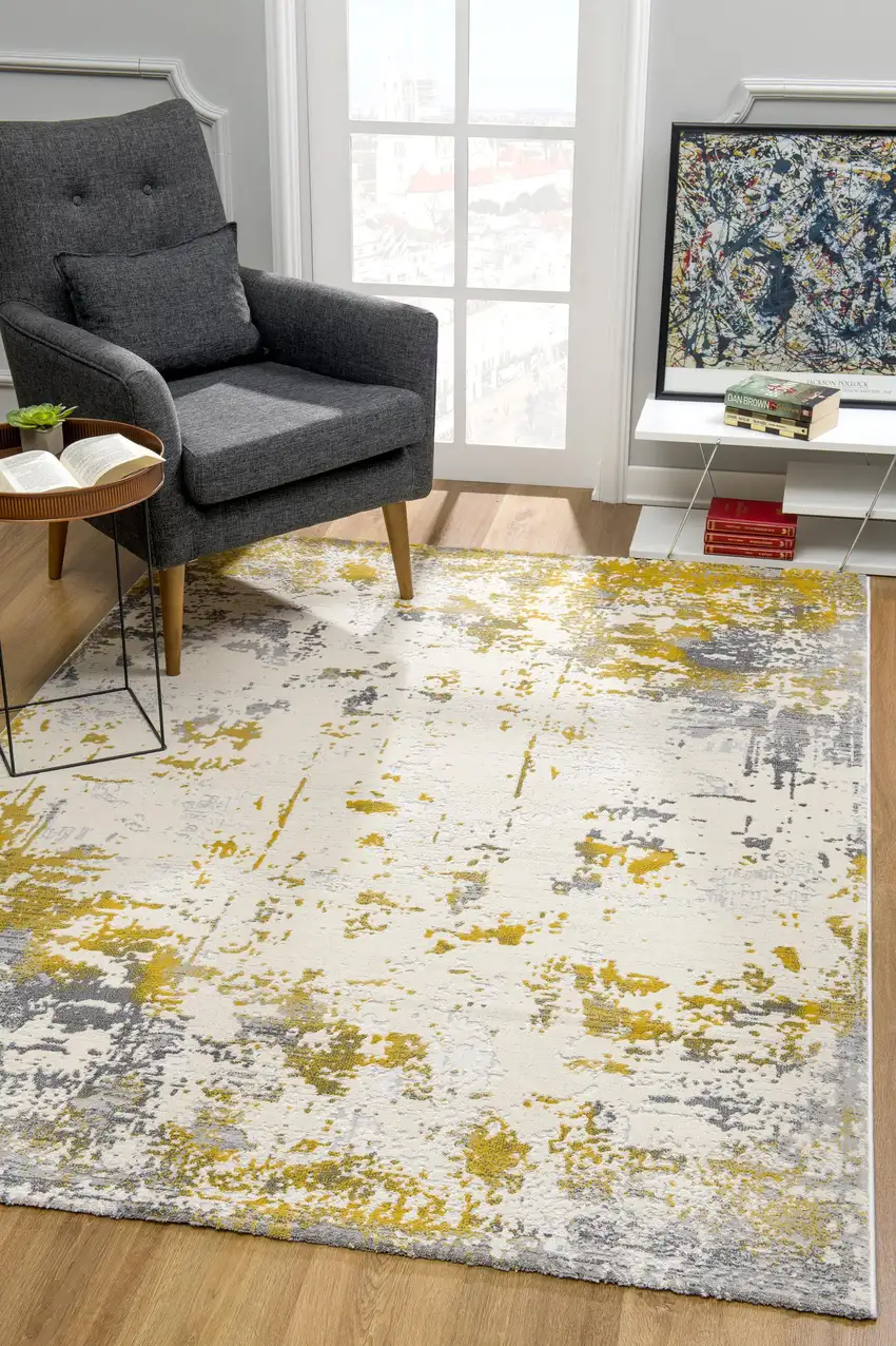 Gold and Gray Abstract Area Rug Photo 7
