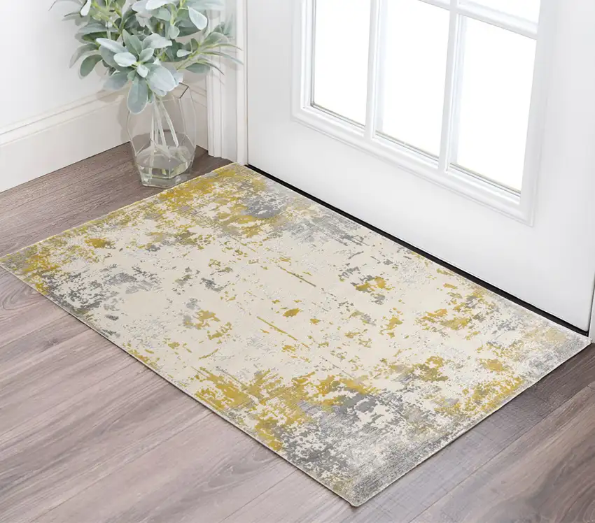 Gold And Gray Abstract Area Rug Photo 1