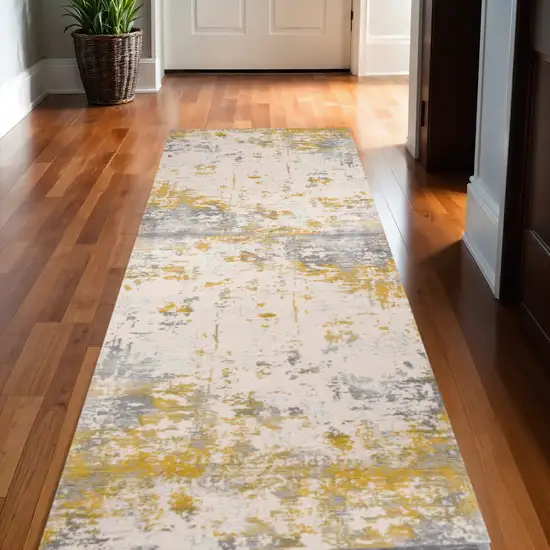 15' Gold Abstract Dhurrie Runner Rug Photo 1