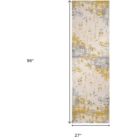 8' Gold Abstract Dhurrie Runner Rug Photo 3