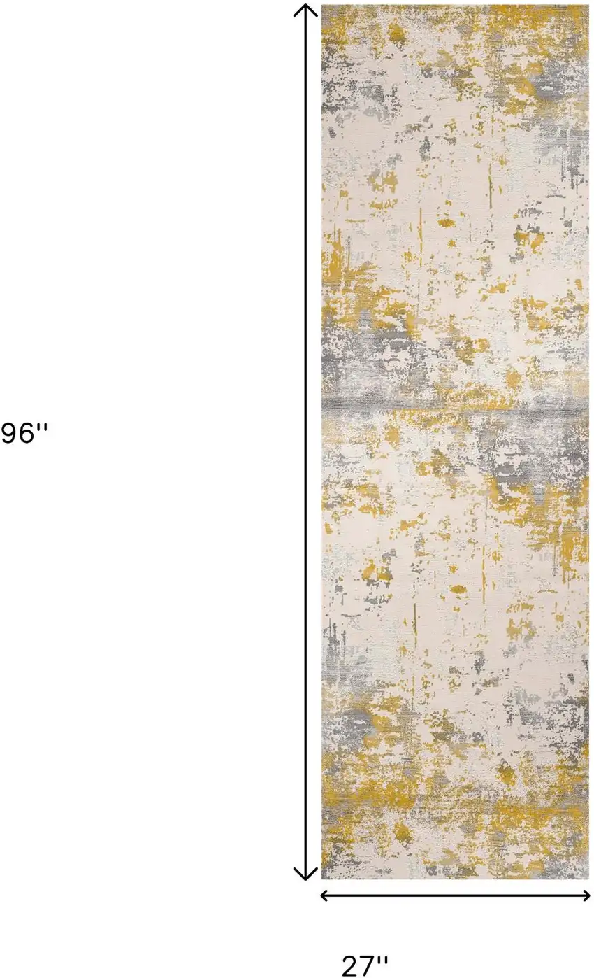 8' Gold Abstract Dhurrie Runner Rug Photo 3