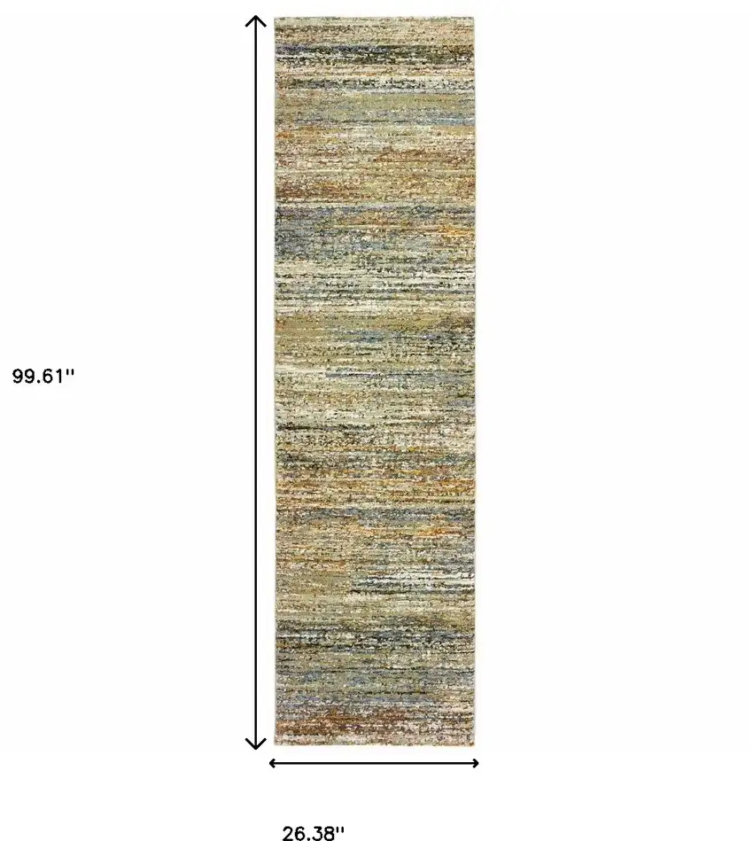 Gold and Green Abstract Runner Rug Photo 6