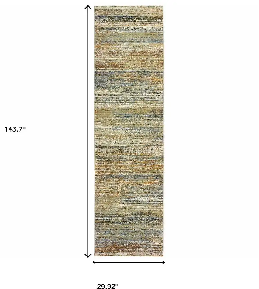 Gold and Green Abstract Runner Rug Photo 6