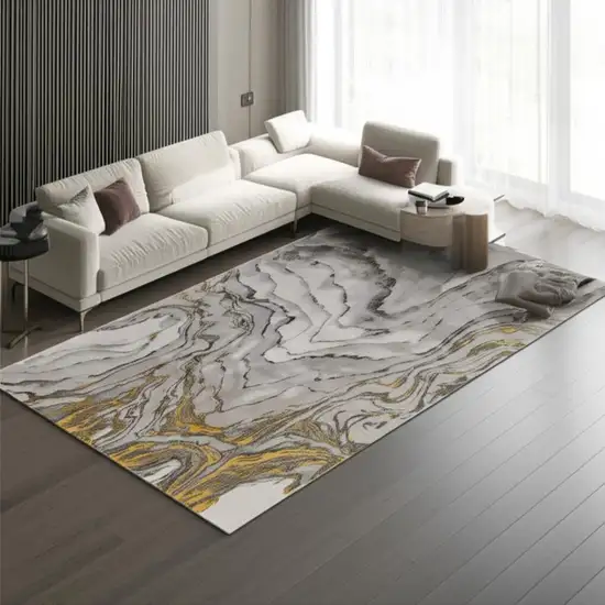 Gold Ivory And Gray Abstract Area Rug Photo 4