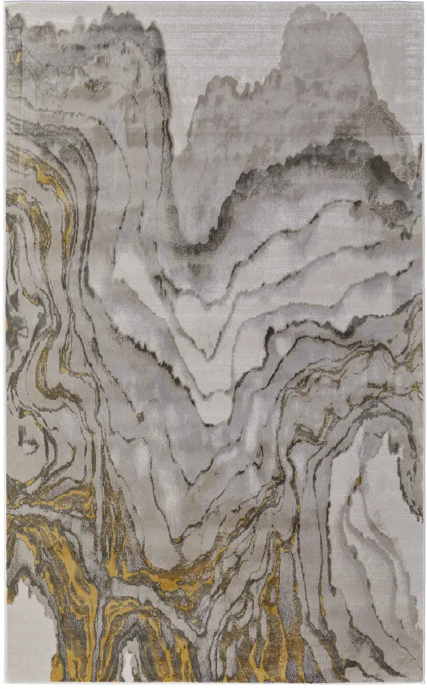 Gold and Ivory Abstract Area Rug Photo 4