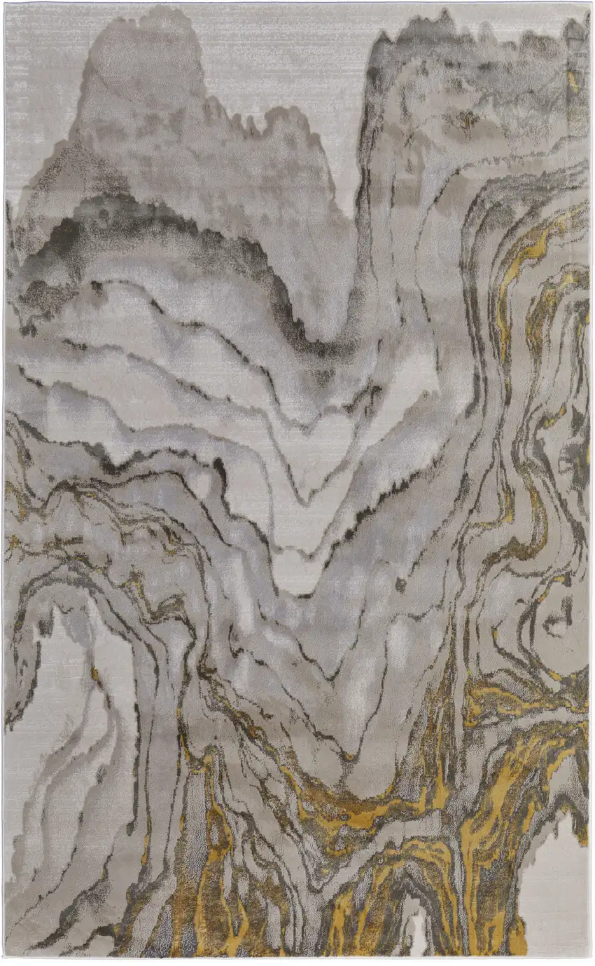 Gold and Ivory Abstract Area Rug Photo 2