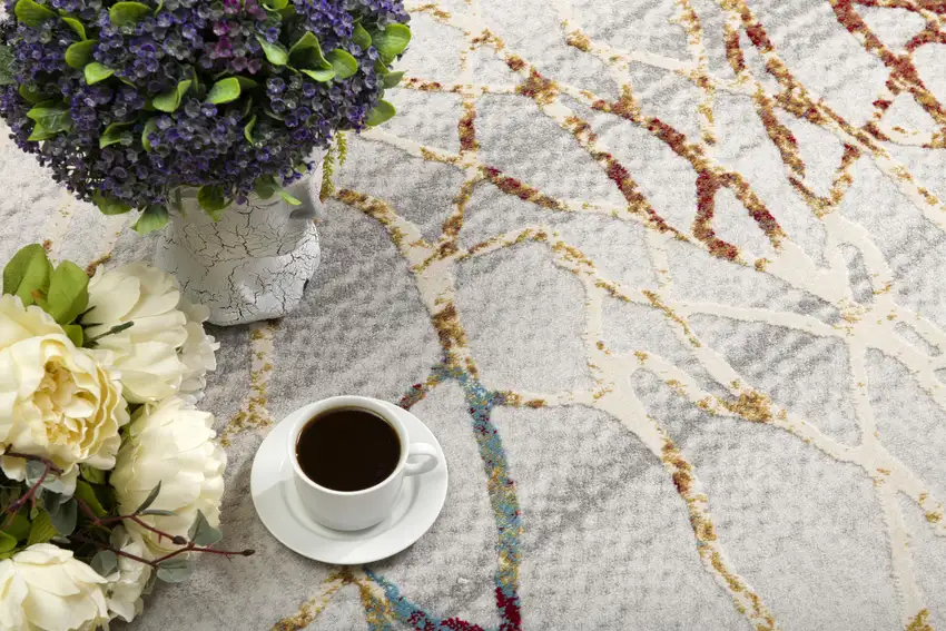 Gold and Ivory Abstract Branches Area Rug Photo 6