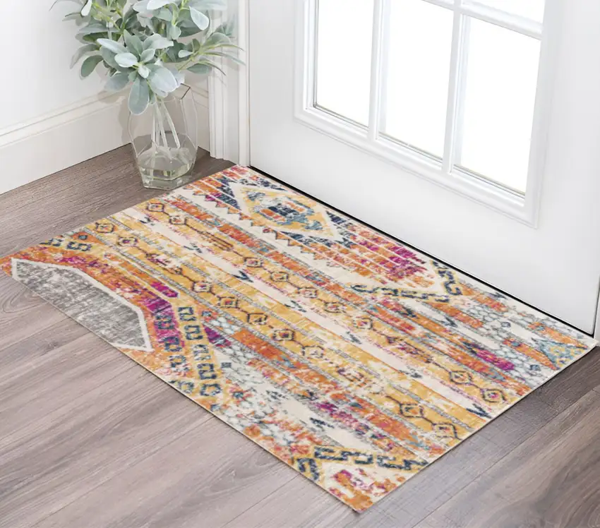 Gold and Ivory Southwestern Area Rug Photo 1