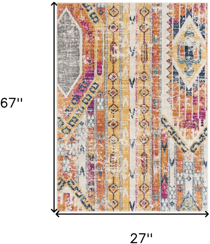 2' X 6' Gold And Ivory Southwestern Area Rug Photo 3