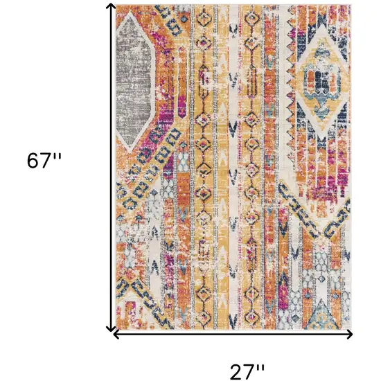 2' X 6' Gold And Ivory Southwestern Area Rug Photo 3