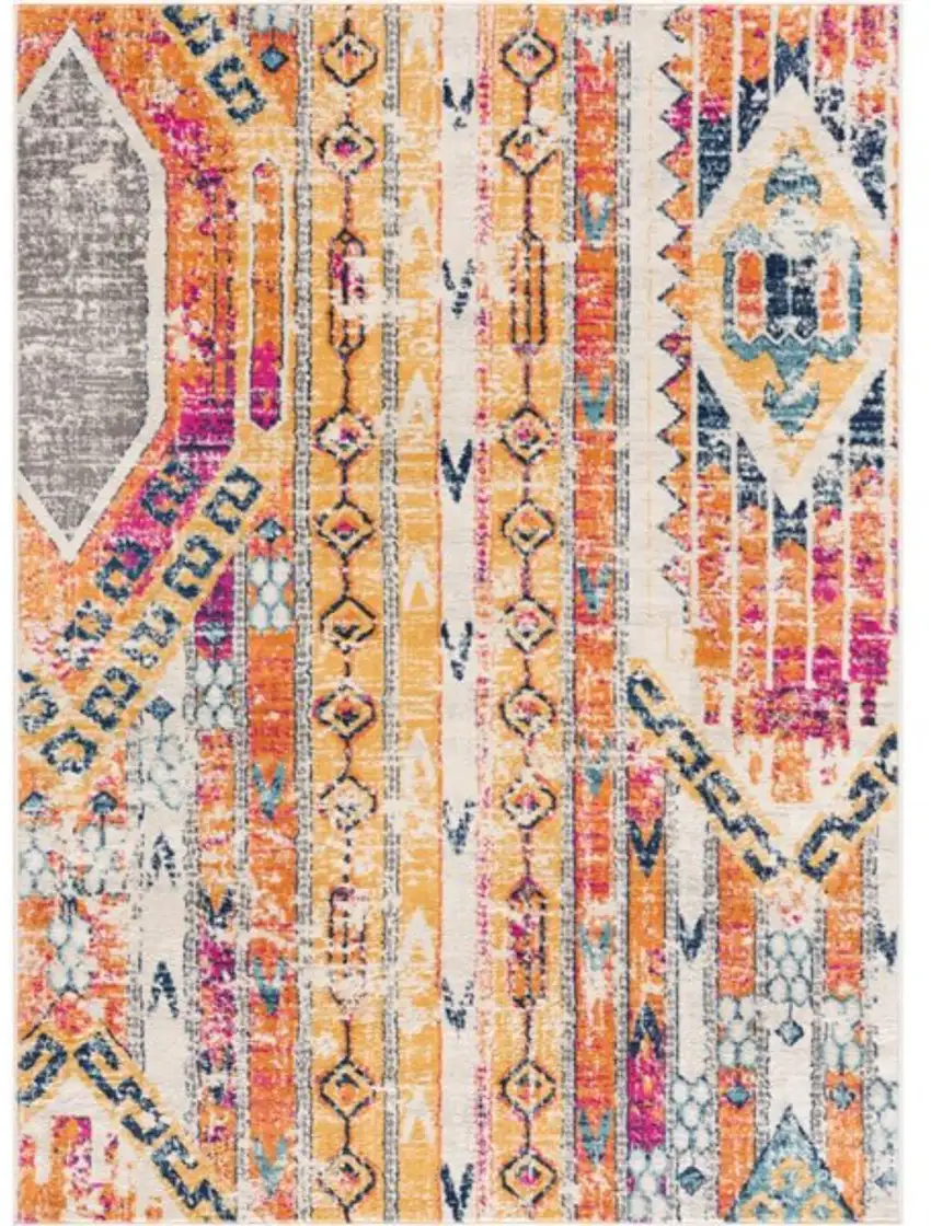 Orange and Ivory Southwestern Dhurrie Area Rug Photo 1