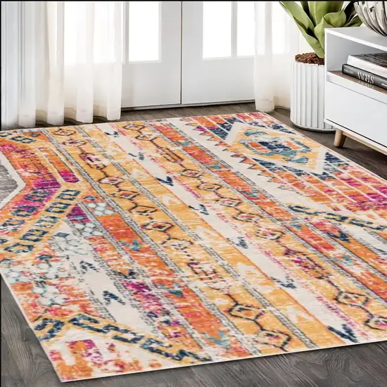 Orange and Ivory Southwestern Dhurrie Area Rug Photo 2