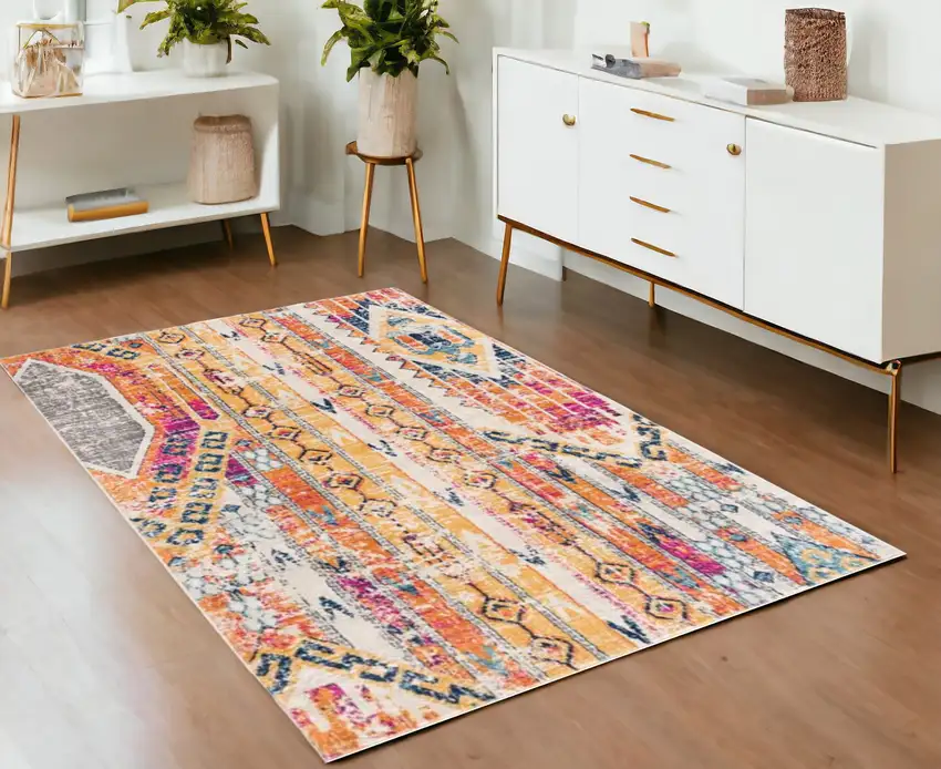 Orange and Ivory Southwestern Dhurrie Area Rug Photo 1