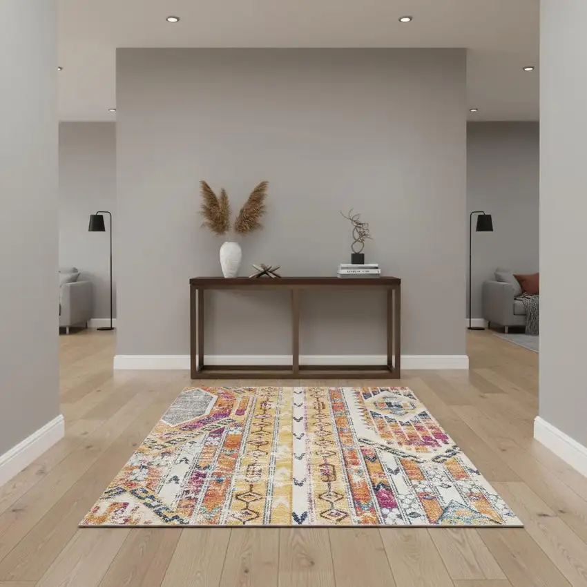 Gold and Ivory Southwestern Area Rug Photo 1