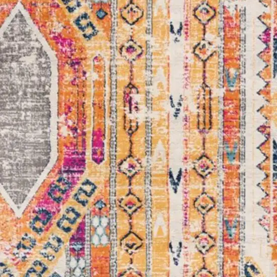 Orange and Ivory Southwestern Dhurrie Area Rug Photo 6