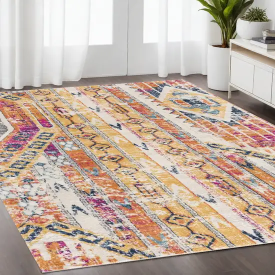 Orange And Ivory Southwestern Dhurrie Area Rug Photo 1