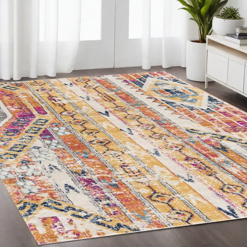 Orange And Ivory Southwestern Dhurrie Area Rug Photo 1