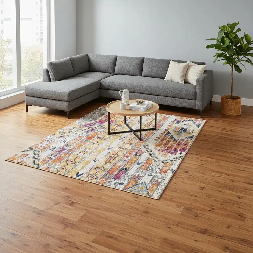 Gold and Ivory Southwestern Area Rug Photo 1